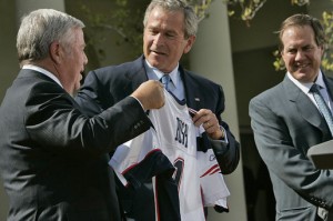 Bill Belichick (right) and the Patriots haven't been back to the White House since the league caught them videotaping opponent practices. By Eric Draper [Public domain], via Wikimedia Commons