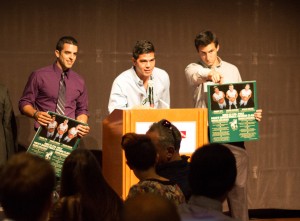 Dylan Royer, Drake U'u, and Chris O'Brien shared the Cal Poly captain's award. by Owen Main