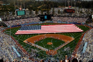 Baseball is truly the most patriotic of American sports. By U.S. Navy photo by Mass Communication Specialist 1st Class David McKee, via Wikimedia Commons
