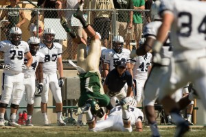 Willie Tucker routinely goes head over heels to make plays for Cal Poly. It is unknown how long he'll be out for. By Owen Main