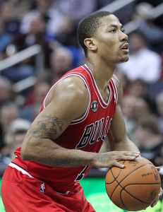 Derrick Rose will likely be out the rest of the NBA season. By Keith Allison from Owings Mills, USA (Derrick Rose) [CC-BY-SA-2.0 (http://creativecommons.org/licenses/by-sa/2.0)], via Wikimedia Commons
