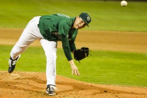 Freshman Slater Lee showed Cal Poly fans why Larry Lee inserted him as the Saturday starter in the opening series. By Owen Main