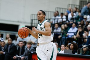 Jamal Johnson has run Cal Poly's offense as the starting point guard the past two seasons. By Owen Main