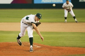 Freshman Justin Calomeni has impressed this season, going 4-0 so far as Cal Poly's mid-week starter. By Owen Main