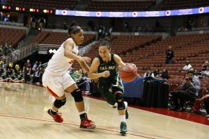 Jonae Ervin drives in the 2014 Big West Tournament championship game. By Owen Main