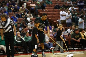 For a few minutes on Saturday night, Cal Poly senior Kyle Odister's role went from making deep three-pointers to helping mop up a wet spot on the floor. By Will Parris