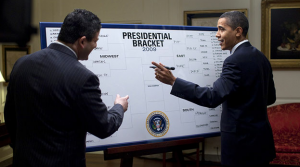 Despite this picture being from 2009, not even Barack Obama could have predicted what would transpire thus far in the 2014 tournament, Pete Souza [Public domain], via Wikimedia Commons