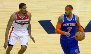 Trevor Ariza (left) is another player who could make more of an impact during a championship run than Carmelo Anthony. By Keith Allison, via Wikimedia Commons