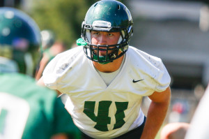 Linebacker Nick Dzubnar will lead Cal Poly's defense on Thursday night. By Owen Main