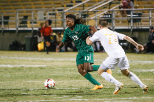 Cal Poly's Kaba Alkebulan was a physical offensive target for much of Thursday's match. By Owen Main