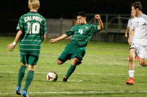 Ramiro Molina-Valerio (4) played well in the second half, but Cal Poly couldn't find a goal. By Owen Main