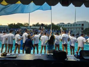 The UCLA Bruins celebrating their 9th NCAA Men's Water Polo championship. 