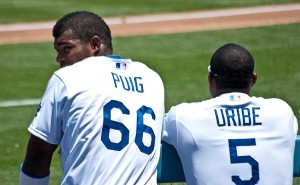 Yasiel Puig and Juan Uribe should have somewhat better players backing them up this season. By Ron Reiring, via Wikimedia Commons