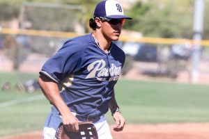 Nick Torres is working hard this spring to make an impression on Padres management. By Owen Main