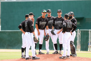 Things looked a little different in Taylor Chris' final visit to the Baggett Stadium mound of 2015. By Owen Main