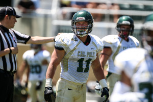 Burton De Koning figures to be a starter at linebacker for the Cal Poly football team, but he wants to try to make the baseball team as well. By Owen Main