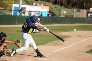 Center fielder Ryan Sluder (Oklahoma State) launches a deep fly ball early in Tuesday's game. By Owen Main