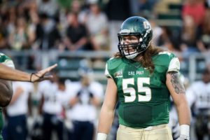 Local product Jack Ferguson has been a nice surprise on the Cal Poly defensive front this season. By Owen Main